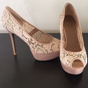 Floral eyelet open toe heels